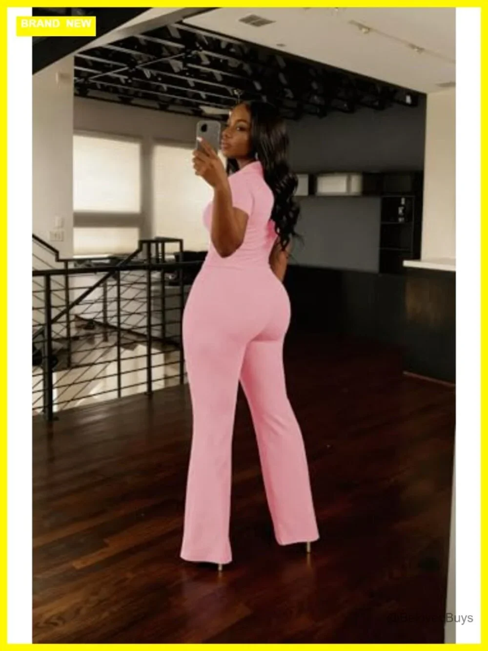 2 Piece Outfits Slim Fit V Neck Polo Top Flare Pants Short Sleeve Casual
